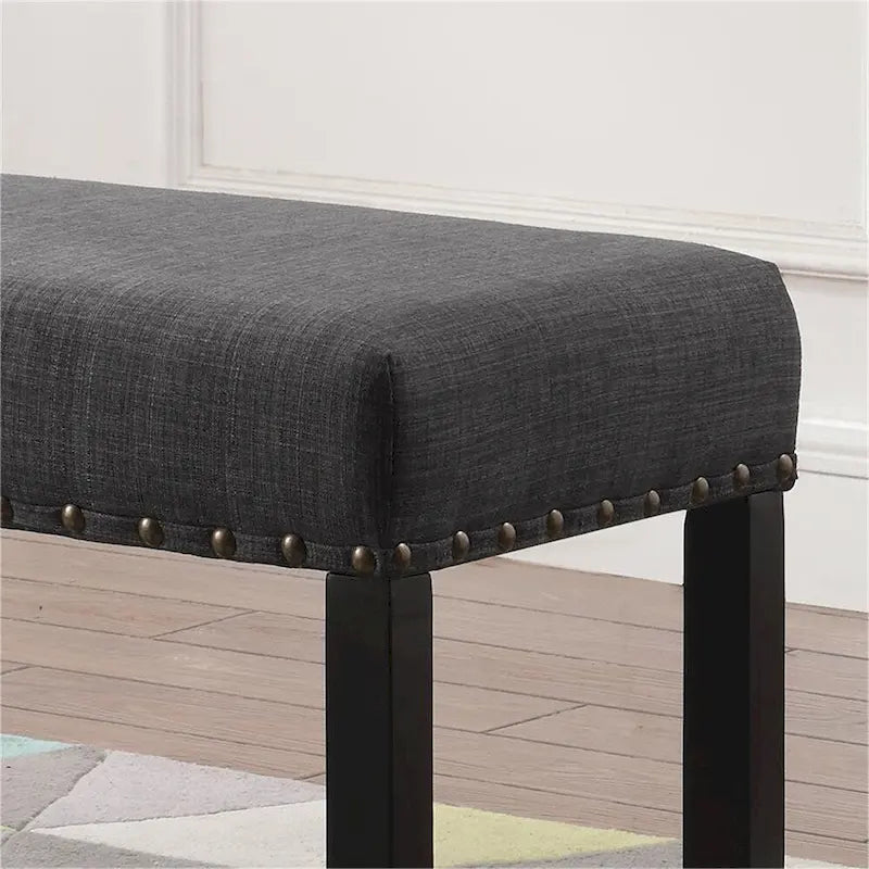 Banquette de salle à manger capitonnée grise/beige/bleue avec clous décoratifs — Pieds en bois massif