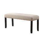 Banquette de salle à manger capitonnée grise/beige/bleue avec clous décoratifs — Pieds en bois massif