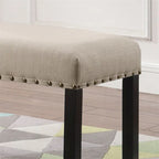 Banquette de salle à manger capitonnée grise/beige/bleue avec clous décoratifs — Pieds en bois massif