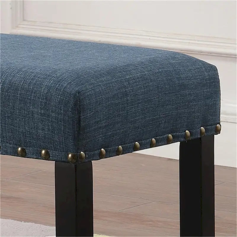 Banquette de salle à manger capitonnée grise/beige/bleue avec clous décoratifs — Pieds en bois massif