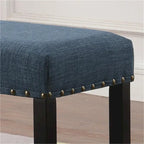 Banquette de salle à manger capitonnée grise/beige/bleue avec clous décoratifs — Pieds en bois massif