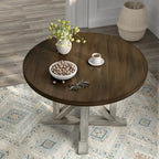 Table de salle à manger ronde en chêne foncé et blanc antique, 4 places