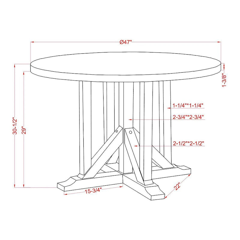 Table de salle à manger ronde en chêne foncé et blanc antique, 4 places