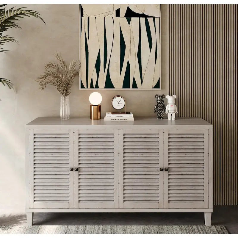Buffet 4 portes persiennes en bois naturel – 1 place assise