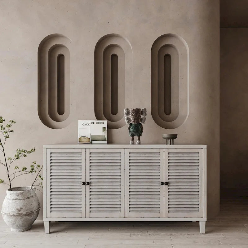 Buffet 4 portes persiennes en bois naturel – 1 place assise