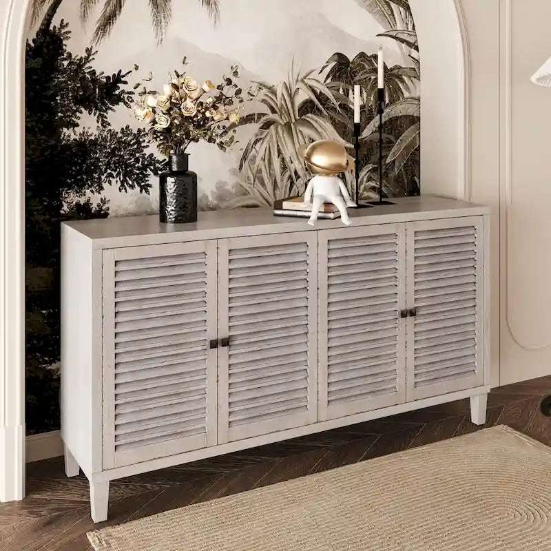 Buffet 4 portes persiennes en bois naturel – 1 place assise