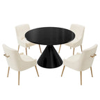 Table de salle à manger avec plateau en MDF laqué noir brillant 122 cm et chaises en velours — 4 à 6 places