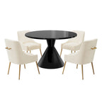 Table de salle à manger avec plateau en MDF laqué noir brillant 122 cm et chaises en velours — 4 à 6 places