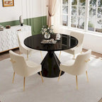 Table de salle à manger avec plateau en MDF laqué noir brillant 122 cm et chaises en velours — 4 à 6 places