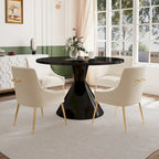 Table de salle à manger avec plateau en MDF laqué noir brillant 122 cm et chaises en velours — 4 à 6 places