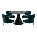 Table de salle à manger avec plateau en MDF laqué noir brillant 122 cm et chaises en velours — 4 à 6 places