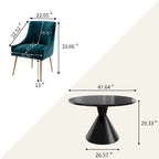 Table de salle à manger avec plateau en MDF laqué noir brillant 122 cm et chaises en velours — 4 à 6 places
