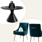 Table de salle à manger avec plateau en MDF laqué noir brillant 122 cm et chaises en velours — 4 à 6 places