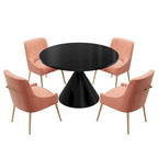 Table de salle à manger avec plateau en MDF laqué noir brillant 122 cm et chaises en velours — 4 à 6 places