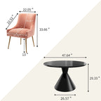 Table de salle à manger avec plateau en MDF laqué noir brillant 122 cm et chaises en velours — 4 à 6 places
