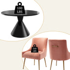 Table de salle à manger avec plateau en MDF laqué noir brillant 122 cm et chaises en velours — 4 à 6 places
