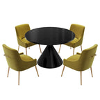 Table de salle à manger avec plateau en MDF laqué noir brillant 122 cm et chaises en velours — 4 à 6 places