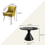Table de salle à manger avec plateau en MDF laqué noir brillant 122 cm et chaises en velours — 4 à 6 places