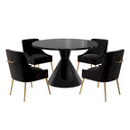 Table de salle à manger avec plateau en MDF laqué noir brillant 122 cm et chaises en velours — 4 à 6 places