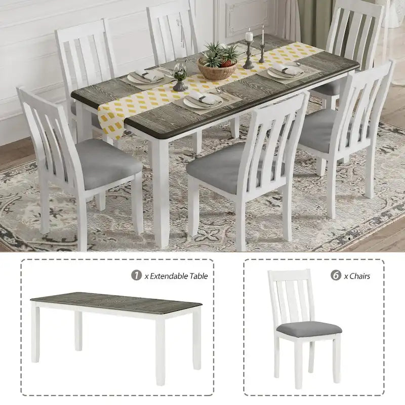 Ensemble table à manger extensible 6 places, style rétro, couleur marron antique