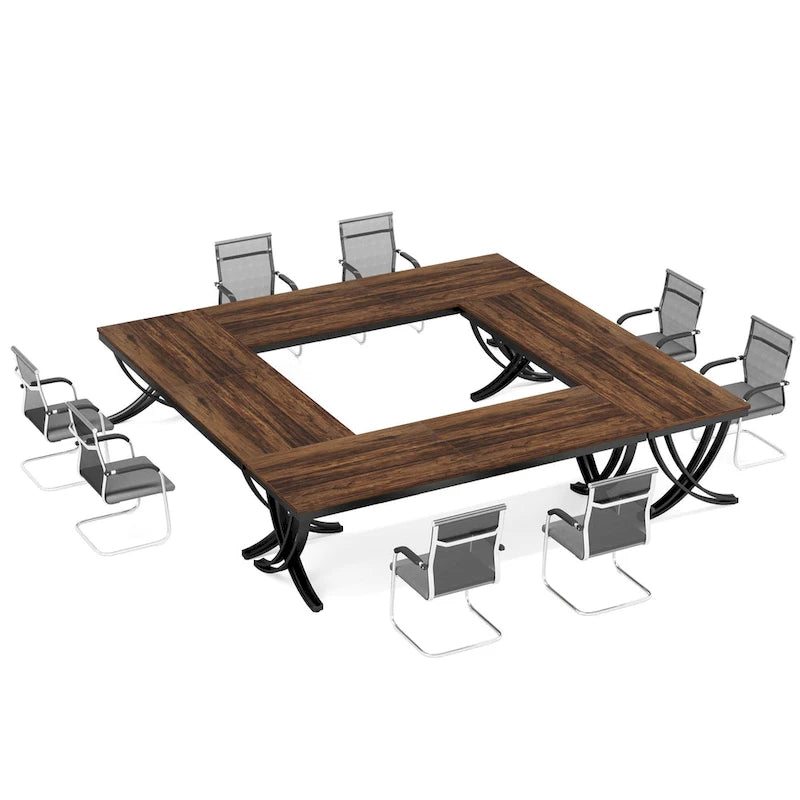Table de conférence rectangulaire 8 à 12 places, blanche / chêne / marron / noire — pieds standards ou en X, lot de 2