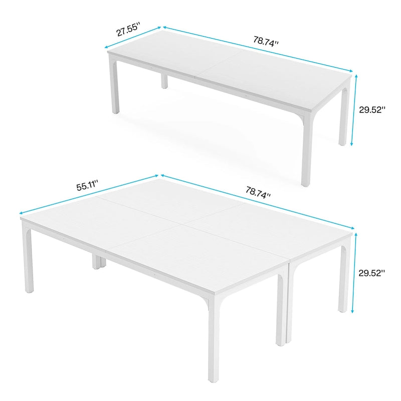 Table de conférence rectangulaire 8 à 12 places, blanche / chêne / marron / noire — pieds standards ou en X, lot de 2