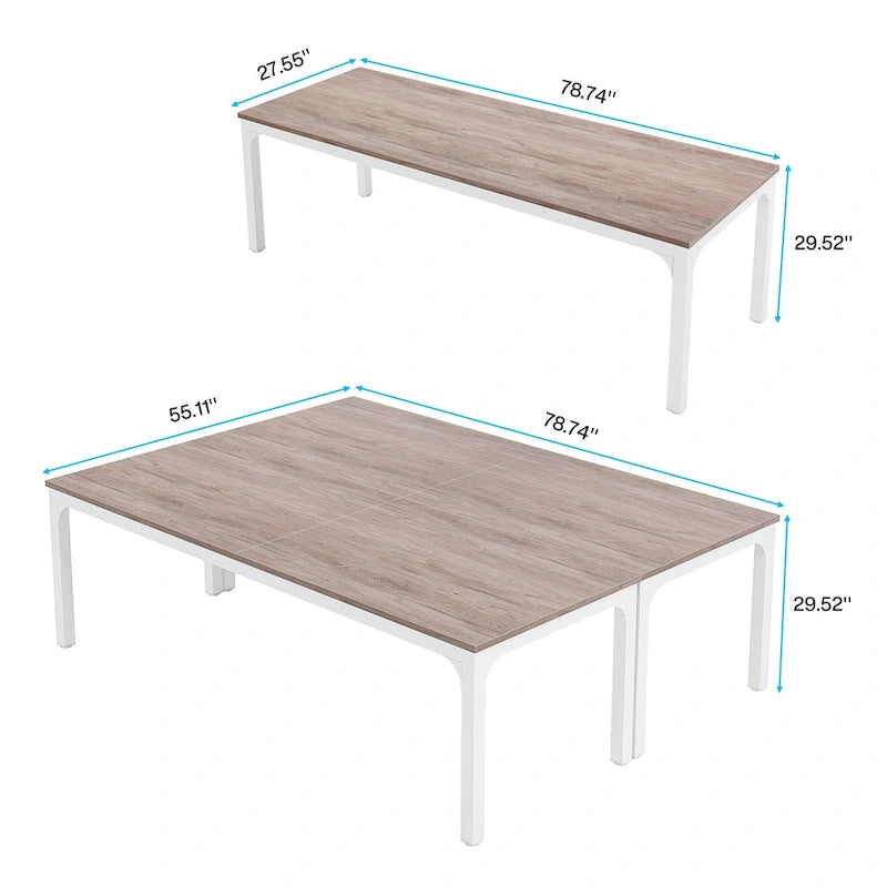 Table de conférence rectangulaire 8 à 12 places, blanche / chêne / marron / noire — pieds standards ou en X, lot de 2