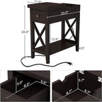 Table d'appoint relevable avec prises électriques — Gris / Noir / Blanc / Espresso, cadre en X, pour 1 personne