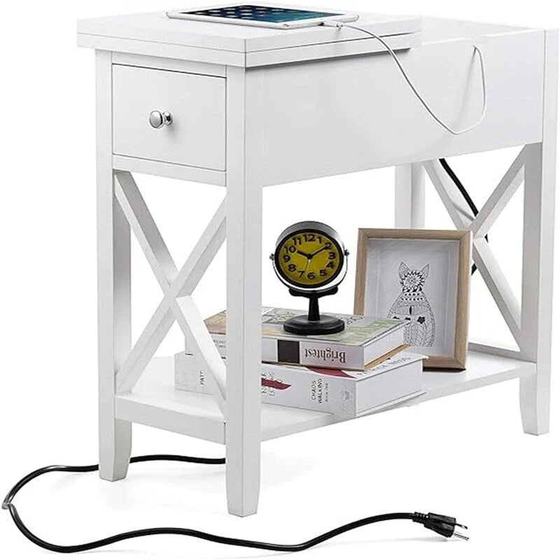 Table d'appoint relevable avec prises électriques — Gris / Noir / Blanc / Espresso, cadre en X, pour 1 personne