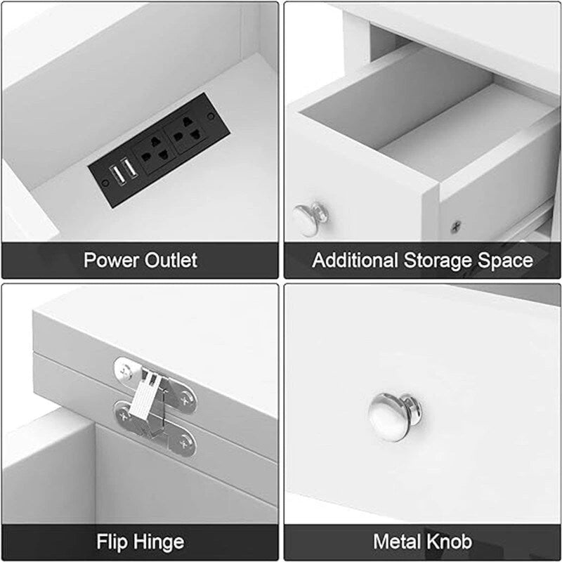 Table d'appoint relevable avec prises électriques — Gris / Noir / Blanc / Espresso, cadre en X, pour 1 personne