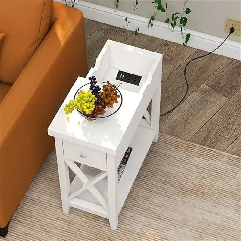 Table d'appoint relevable avec prises électriques — Gris / Noir / Blanc / Espresso, cadre en X, pour 1 personne