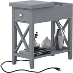 Table d'appoint relevable avec prises électriques — Gris / Noir / Blanc / Espresso, cadre en X, pour 1 personne