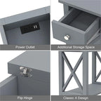 Table d'appoint relevable avec prises électriques — Gris / Noir / Blanc / Espresso, cadre en X, pour 1 personne