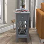 Table d'appoint relevable avec prises électriques — Gris / Noir / Blanc / Espresso, cadre en X, pour 1 personne
