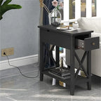 Table d'appoint relevable avec prises électriques — Gris / Noir / Blanc / Espresso, cadre en X, pour 1 personne
