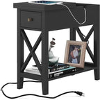 Table d'appoint relevable avec prises électriques — Gris / Noir / Blanc / Espresso, cadre en X, pour 1 personne