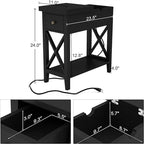 Table d'appoint relevable avec prises électriques — Gris / Noir / Blanc / Espresso, cadre en X, pour 1 personne