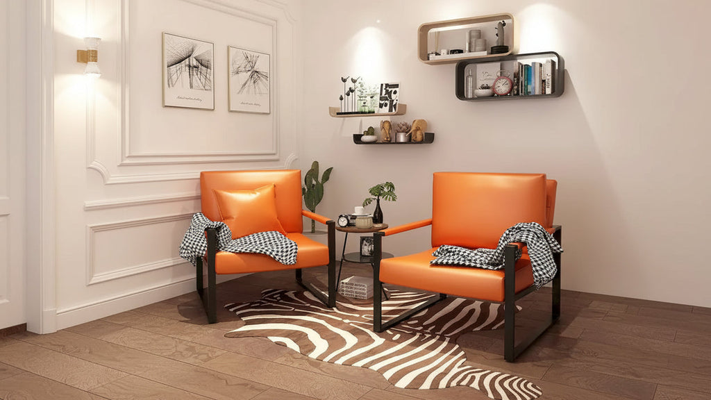 Fauteuil d'appoint en cuir synthétique PU orange, moderne, une place, pour 1 personne