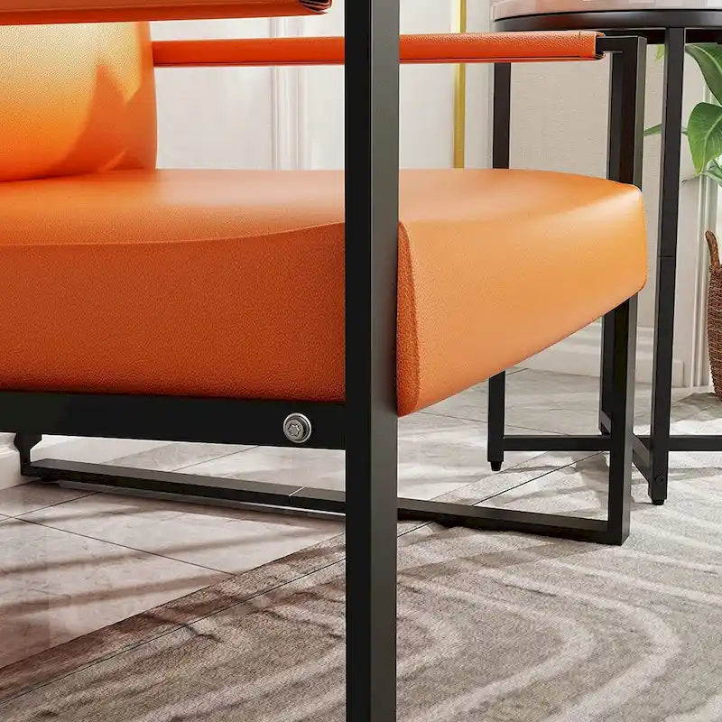 Fauteuil d'appoint en cuir synthétique PU orange, moderne, une place, pour 1 personne