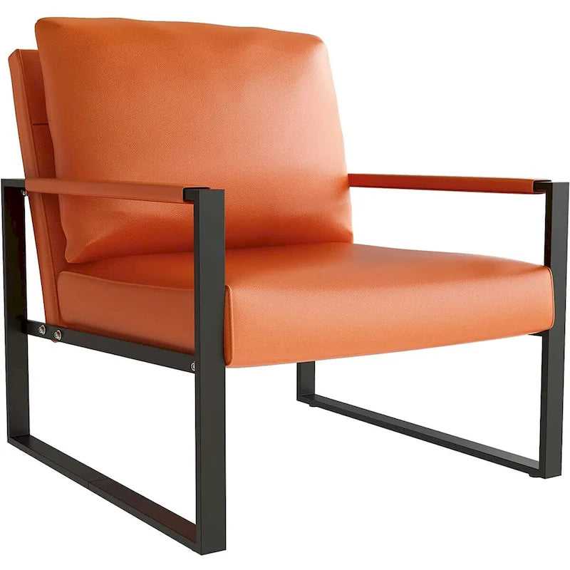 Fauteuil d'appoint en cuir synthétique PU orange, moderne, une place, pour 1 personne