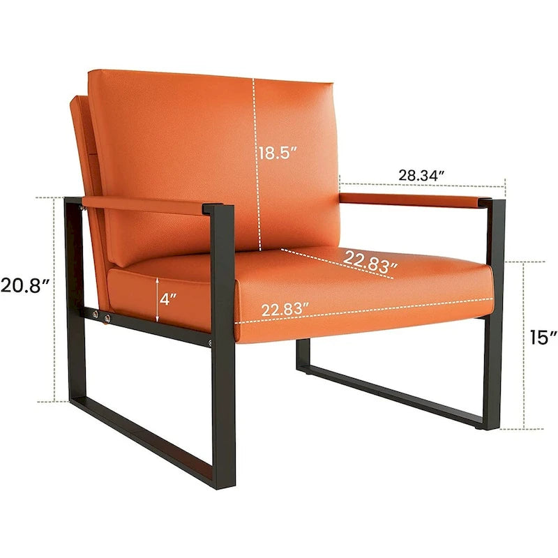 Fauteuil d'appoint en cuir synthétique PU orange, moderne, une place, pour 1 personne