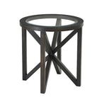 Table Basse Ronde en Verre Trempé Noir — Piétement Trépied en Bois Massif