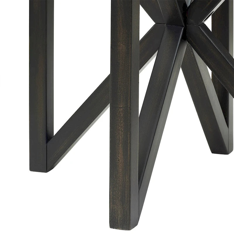 Table Basse Ronde en Verre Trempé Noir — Piétement Trépied en Bois Massif