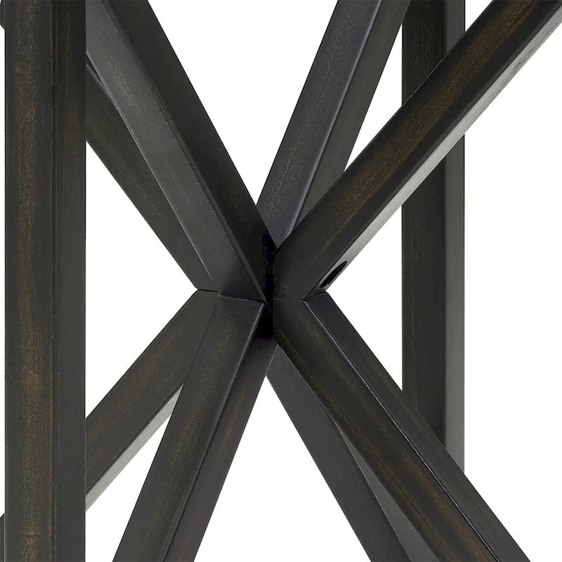 Table Basse Ronde en Verre Trempé Noir — Piétement Trépied en Bois Massif