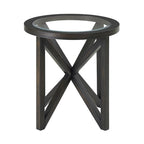 Table Basse Ronde en Verre Trempé Noir — Piétement Trépied en Bois Massif