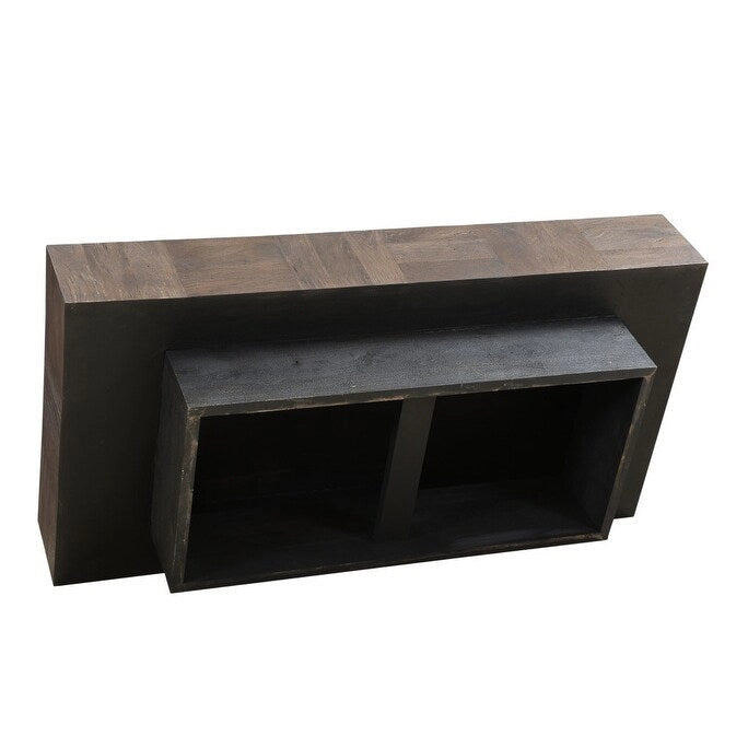 Table basse en bois massif marron foncé et noir – Rectangulaire 150 cm