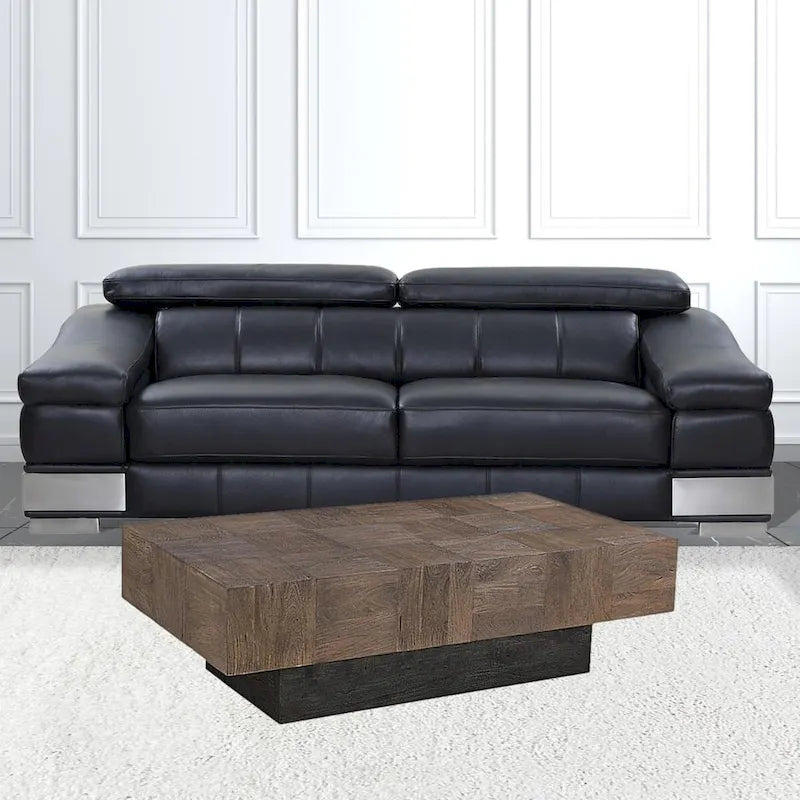 Table basse en bois massif marron foncé et noir – Rectangulaire 150 cm
