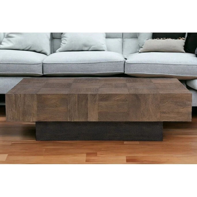 Table basse en bois massif marron foncé et noir – Rectangulaire 150 cm