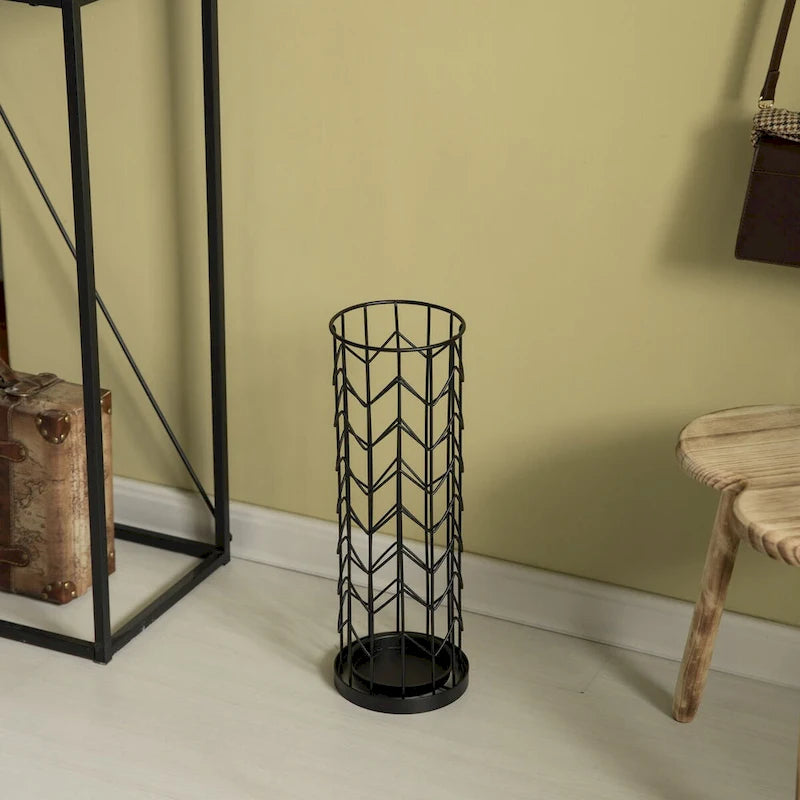 Porte-parapluies en métal noir avec égouttoir — Intérieur/extérieur, 1 compartiment
