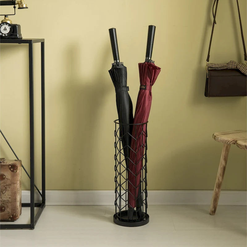 Porte-parapluies en métal noir avec égouttoir — Intérieur/extérieur, 1 compartiment
